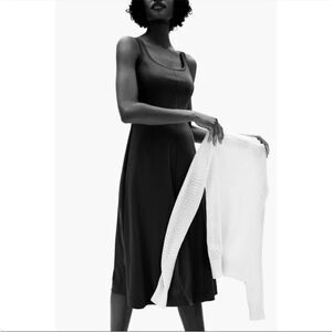 NWT Everlane The Luxe Cotton Seamed Tank Midi Dress in Black Size XS